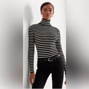 Lauren by Ralph Lauren- Striped Cotton Blend Turtleneck Sweater